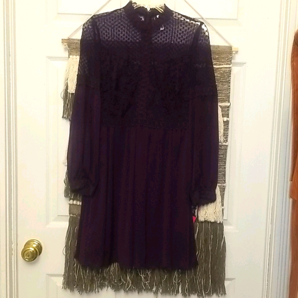 Xhilaration Sheer Lace Dress in Plum Medium